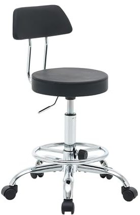 FIRAVOE Büro-Zeichenstuhl, höhenverstellbarer Rollhocker mit Fußstütze 49,5–67,6 cm, ergonomischer Laborhocker mit Rückenlehne aus Kunstleder