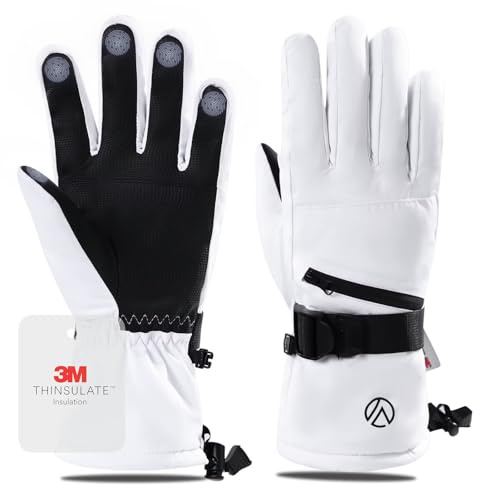 INPAKO Snow Gloves, Waterproof Warm Ski Gloves Thermal for Winter, Fit Both Men & Women, Gift for Parent Child White M
