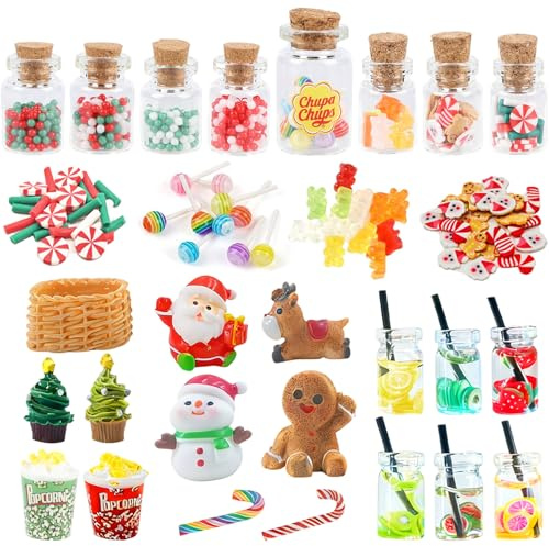 AOMAIGAD Weihnachten Adventskalender 2025, Miniatur Weihnachten Süßigkeiten und Trinken Set, Wichtel Zubehör, miniatur zubehör, für Weihnachtsmarkt,für Wichteltür Puppenhaus Deko