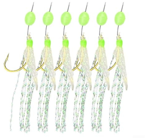 Soft Fishing Lure Rigs with Luminous Beads and Carbon Steel Hooks for SABIKI Saltwater Herring Bait, 5 Pack(15#)