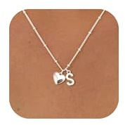 KINHOPI Kette mit Buchstaben, Silber/14K Vergoldet, A-Z & Herz Anhänger | Halskette mit Buchstaben, Namenskette Damen, Schmuck Personalisierte Geschenke für Frauen Mädchen