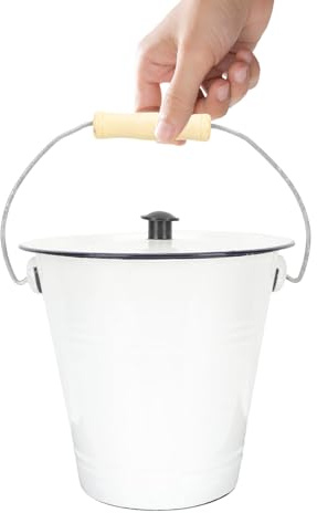 TOKIDNY Dicker Emaille Eimer mit Deckel 5,5 L – Robuster Metalleimer aus Säurebeständigem Material Tragbarer Milcheimer für Lebensmittel Garten Camping und Getränkelagerung