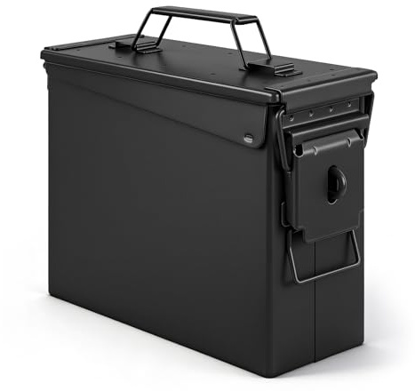 Trucky Munitionsbox Ammo Box Metallkiste Munitionskiste Metallbox | 28x10x23 cm, Schwarz, Aufbewahrungsbox mit Deckel, Army, Metall