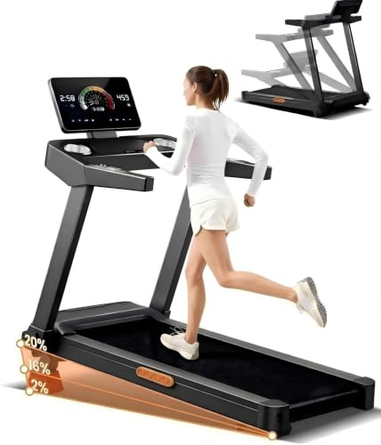 Foldable Treadmill for Home with 20% Incline, 14KM/H Treadmill with Handle