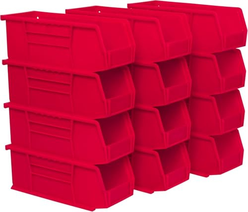 Akro-Mils 30224 AkroBins Plastic Hanging Stackable Storage Organizer Bin, 11-Inch x 4-Inch x 4-Inch, Red, 12-Pack