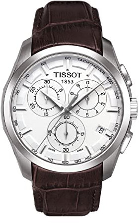 Tissot T0356171603100 Men's Couturier Silver Stainless Steel Chronograph Watch With Brown Leather Band