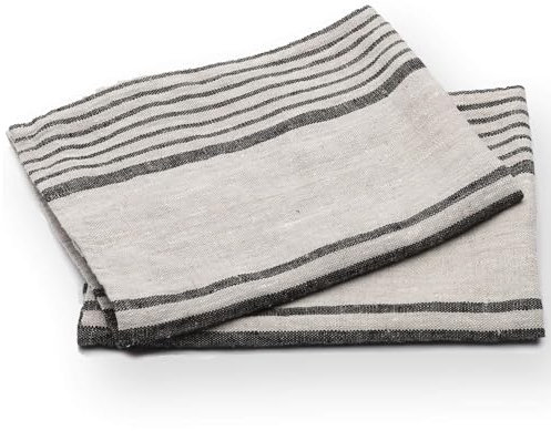 LinenMe 47 x 70 cm Linen Provence Striped Hand and Guest Towels, Set of 2, Natural Black, microfibre