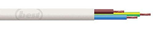 Merriway BH01453 3-Core Round Flex Cable, 2183Y 0.5mm White, 5 Metres (16.5 feet) Meters, 5 m