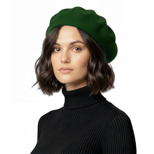 Basic Sense Wool Beret Hat for Women - Classic French Style (UK, Alpha, One Size, Dark Green)
