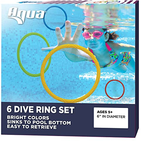 Aqua Classic Dive Rings, 6 Pack, Pool Toys for Kids, Toddlers, Teens, Pool Game, EZ Grab Large Diameter Swim Diving Rings, Red (AQT4953)
