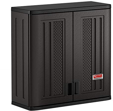 Suncast Commercial 4 Cubic Ft. Heavy-Duty Resin Wall Cabinet with Adjustable Metal-Reinforced Shelf, and Lockable Handles for Indoor and Outdoor Storage, Black, Made in the USA