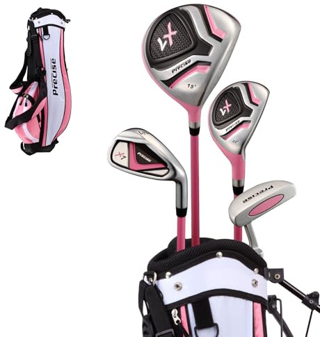 Distinctive Girls Pink Junior Golf Club Set for Age 3 to 5 (Height 3' to 3'8), Left Handed Only, Set Includes: Driver, Hybrid Wood, #7 Iron, Putter, Bonus Stand Bag & 2 Headcovers