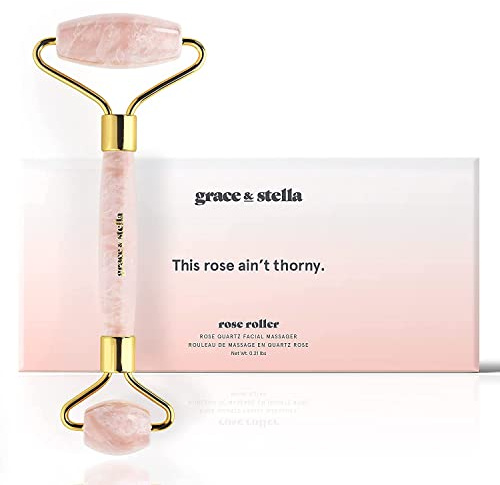 Rose Quartz Jade Facial Roller - Facial Massager - Rose Gold Eliminates Toxins and Reduces Swelling (1 Unit)