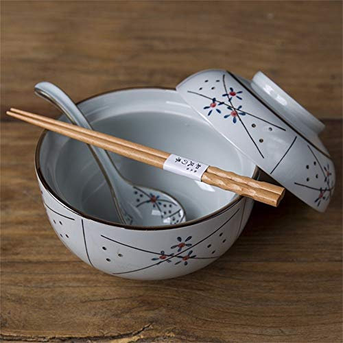 LIXUE Sopa de Cerámica Tallarines Tazón de Pasta con Tapa Ensalada de Frutas Retras Arroz Huevo Cocido al Vapor Mezclado Cubilose Taza Mezclador Tazón Tazón Horno Microondas Seguro 6.5 Pulgadas Palill