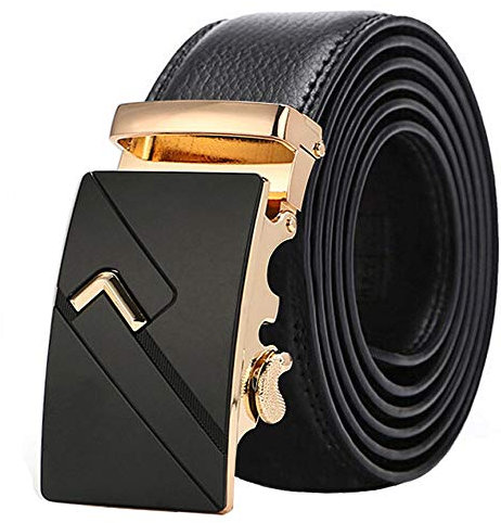 Ledergürtel Herren mit Automatikschnalle,Ledergürtel Männer,Business Gürtel Kürzbar mit Automatik Schnalle,Schwarz,Braun,Elegant Haltbarer Business Anzug Haltbarer Gürtel (115cm, Gold-Schwarz)