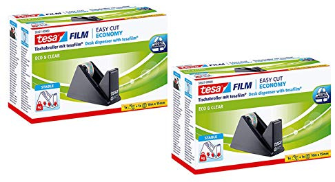 tesa Easy Cut Economy Klebebandabroller mit ecoLogo für Tische 2X (Abroller inkl. Einer Rolle eco & Clear 10m : 15mm)