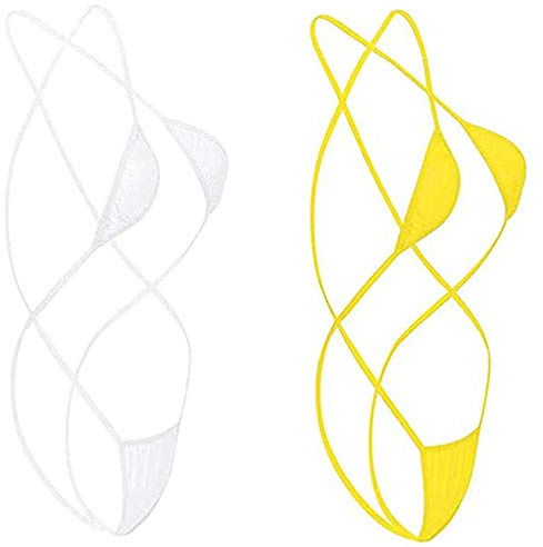 HNJZX Donna Costume da Bagno Micro Bikini Sexy Donna Sfoderata Bikini Mini Perizoma (Bianco+Giallo)