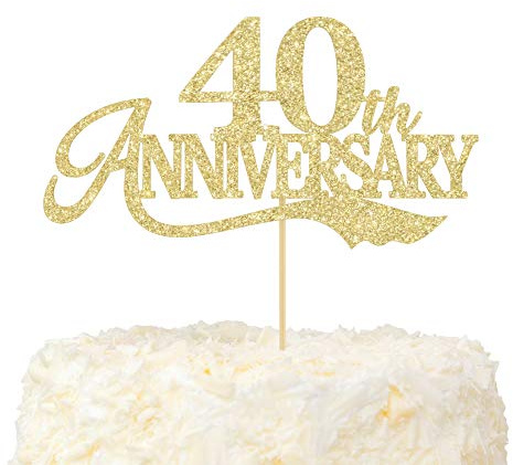 LOVENJOY 40th Anniversary Cake Topper Gold Glitter for 40 Years Wedding Anniversary Cake Decoration