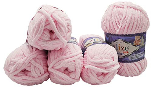 5 x 100 Gramm Alize Velluto Strickwolle, Babywolle, 500 Gramm Wolle