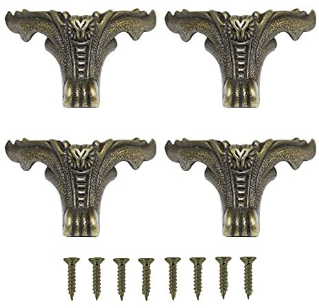 Retro Box Möbel Füße, 4 Stück Antike Messingbox Beine, Antikes Holz Box Füße Bein Eckenschutz, mit Schrauben für Antike Messing Holzkoffer Schmuckkästchen (Grüne Bronze)