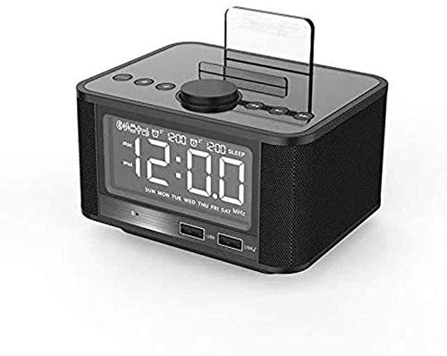 NCRD Digital Alarm Clock Radio - Multi-Function Card Music Player,Smart Alarm Clock, Radio,Mobile Phone Tablet USB Charging Full Screen (Color : Black)