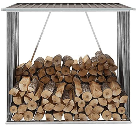 TEWTX7 Brennholz-Lagerschuppen mit Schräges Dach - Feuerholz-Lagerschuppen - Kaminholz-Unterstand - Kaminholzregal - Brennholzlager 163 x 83 x 154 cm Verzinkter Stahl