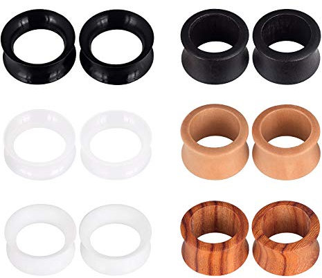 Longbeauty 12er Set Holz Silikon Flesh Tunnel Plugs Set Ohr Piercing Schmuck Mix Set 18mm