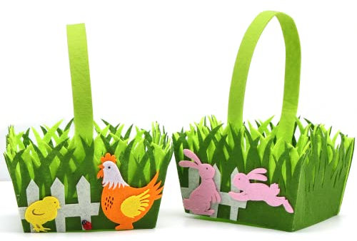 Sprinlot Cestino Coniglietto Pulcino Pasquale, 2 Pezzi Cestino Pasquale in Feltro per Bambini, Cestino Pasquale da riempire, Cestini Pasquale con Manico, Cestino Regalo di Pasqua di Uova Caccia