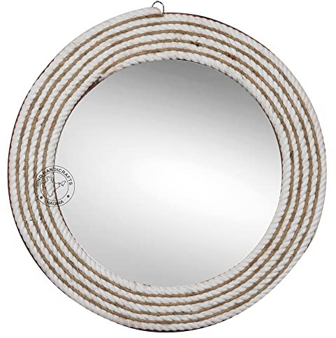 Hind Handicrafts Runder Wandspiegel aus umwickeltem Seil, maritim, akzentuiert, rustikaler Akzentspiegel für Badezimmer, Eingang, Esszimmer und Wohnzimmer (45,7 x 45,7 cm, Seil – 2)