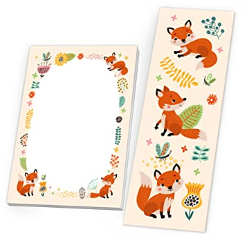 Junapack 12 Lesezeichen + 12 Mini-Notizblöcke (A7-Format) Fuchs Mitgebsel für Kindergeburtstag Gastgeschenke für Mädchen Jungen
