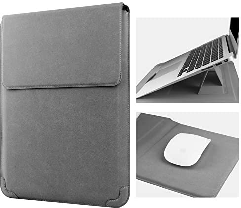 HoYiXi 14 Zoll Laptop Hülle PU Leder Tasche Kompatibel mit New MacBook Pro 14 2021/ASUS Vivobook 14/HP Pavilion X360/Lenovo IdeaPad 14/Dell Lenovo HP ASUS Acer Huawei Matebook 14'' PC, Grau