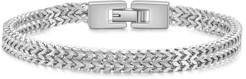 HCMA Titan Stahl Silber Farbe Bali Fuchsschwanz 21cm Kettenarmband für Männer Doppelgliedrige Kettenarmbänder Herrenschmuck