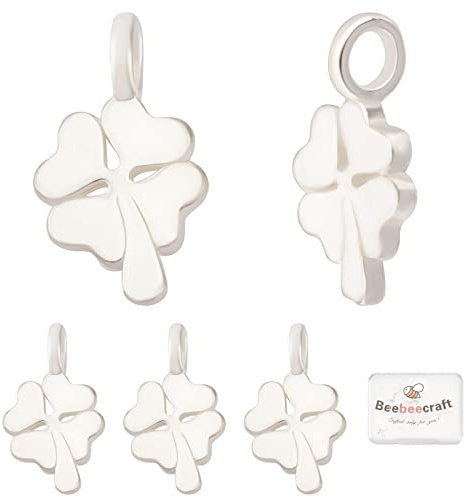 Beebeecraft 5 Stück/Box Vierblättriges Kleeblatt Charms 925 Sterling Silber Glücksbringer St. Patrick's Day Shamrock Charms Anhänger Zum Basteln von Ohrringen