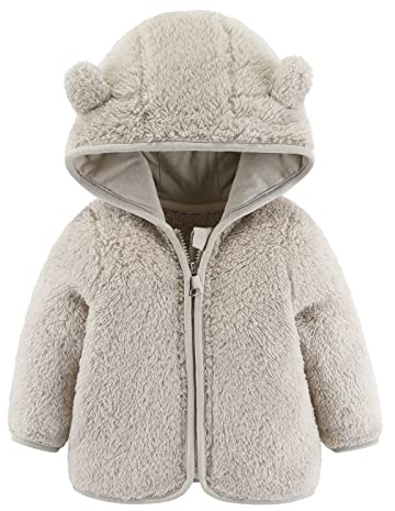Gajaous Infant Baby Boys Girls Fleece Hooded Jacket Coat with Ears Warm Todder Kids Cartoon Bear Outwear Zipper Up 0-24M
