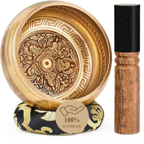 Hihealer Tibetanische Klangschalen-Set 100% Handgefertigt in Nepal, Große Klangschale mit Anleitung, Schlegel, Kissen, Geschenkbox; Meditation, Yoga, Chakra-Heilung, Weihnachtsgeschenke für Frauen