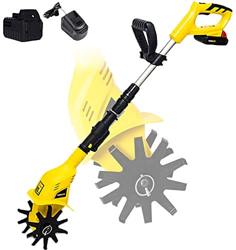 GEJLELDS Motoazada Eléctrica, 20V Cultivador Rotatorio, Motocultor con Batería, Escarificador, Fresadora de Suelo, Ancho de Trabajo de 35 cm/Profundidad de Trabajo de 22cm / 250 RPM para Jardín