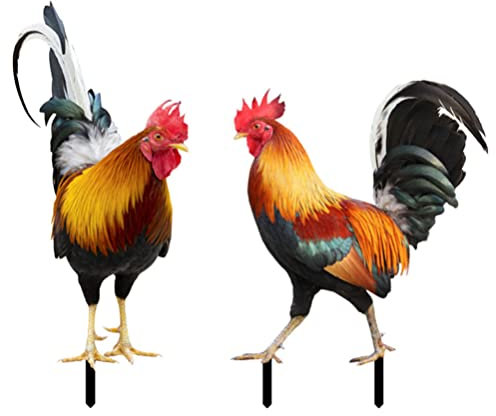 Yardwe Garten Dekoration 2 Stücke Metall Hahn Pfahl Acryl Huhn Figur Rasenschmuck Für Außenbereich Hof Terrasse Rustikaler Stil