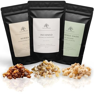 Incensera set av Rökelseharpiks med Myrra, Boswellia Papyrifera Och Sacra