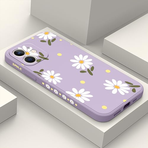 LEECG für iPhone 12 Mini Hülle Blumenmuster Design Anti Kratzer Weiches Silikon Handyhülle iPhone 12 Mini 5,4 Zoll-Gänseblümchen Violett