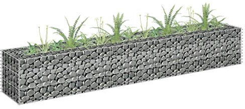Gecheer Jardinera Exterior,Arriate de Gaviones,Gaviones de Piedra,Muro de Gaviones,Decorativos Gaviones para Jardinería Paisajismo Patio,Acero Galvanizado 180x30x30 cm