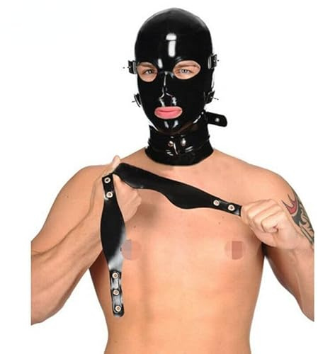 Schwarze Latexmaske Mit Augenmaske Und Maske Gummimaske Augenmaske SM Enge Maske Sklave Kopfmaske Für Männer Rubber Maske BDSM Bondage Maske Extreme Latexmaske Sexspielzeug,XL,Black