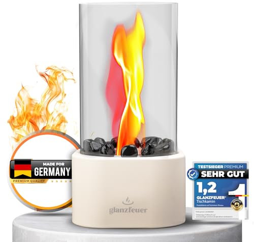 Glanzfeuer Bioethanol Tischkamin Outdoor & Indoor Bio Ethanol - Extra Lange Brenndauer - Tischfeuer Deko - Tisch Kamin Feuer Set - Garten & Deko Geschenk