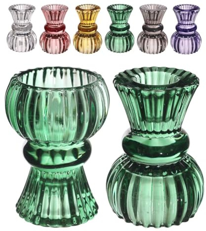 NaDeco Wendbarer Kerzenhalter aus Glas, Größe Ø6 x H.8 | Duo-Kerzenhalter für Stabkerzen 2cm und 4cm | Kerzenständer | Kerzenhalter für Ihre Tischdekoration zur Hochzeit, Farbe:Dunkelgrün