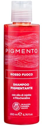 Pigmento, Shampoo pigmentante, Trattamento Ravviva il Colore Rosso Fuoco | Jojoba e Fitocheratina, Formula Nutriente, 100% Vegan e Senza Parabeni, Rosso Fuoco 200 ml