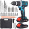 Yofuly Cordless Drill 21V, Electric Power Drill Cordless, Hammer Drill Driver and Screwdriver Set with 2Pcs Batteries, 25+3 Torque 42N.m Max LED Impact Combi Drill Machine