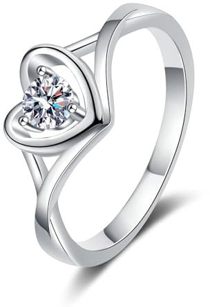 AMDXD Weißgold 14K 585 Antragsring Echtgold Schmuck, Klassiker Verlobungsring mit Labor Diamant 0.3 Karat (Rundschliff, VVS1), Gold 585 Freundschaftsringe Damen, Gr.47 (15.0)