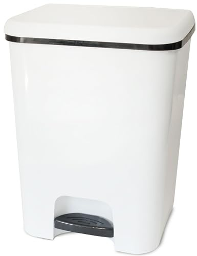 Hummelladen Mülleimer Treteimer 20 Liter eckig 31x28x40cm Weiss Kunststoff - Pedal zum Öffnen und Schliessen - Küche Pedaleimer Papierkorb Eimer Abfalleimer Abfallbehälter Mülltonne Müll Mistkübel