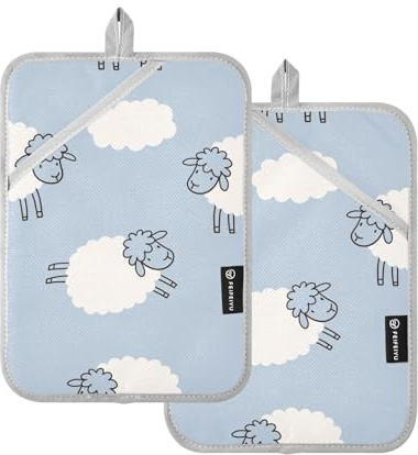 KLL Pot Holder for Kitchen, 2 Pack Heat Resistant Potholder with Pocket Hot Pot Holders Pads Oven Pad, 9.8x7 Cute Cartoon Sheep Blue Animal