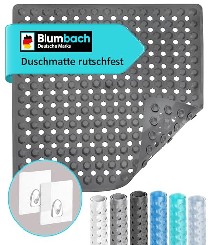 Blumbach® Duschmatte rutschfest 53x53cm - Inkl. 2 Haken zum Aufhängen | 100% BPA-frei, griffige Antirutschmatte Dusche, Badewannenmatte schimmelresistent, Duscheinlage Rutschmatte maschinenwaschbar