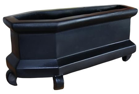 Poranlem Pot de fleurs gothique en forme de cercueil - Pot de fleurs amusant pour intérieur - Pour plantes grasses - Unique - Décoration d'intérieur - Pot de fleurs en résine noire avec accessoires de